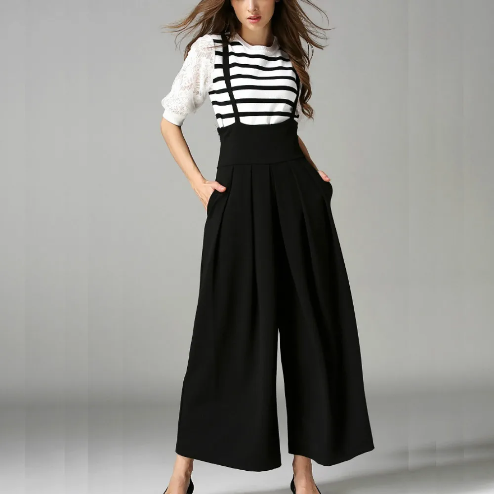 

3 Colors Women's Fashion Summer High Waisted Slim Sexy Jumpsuit Bodysuit Women Soft Cansual Strap Wide Leg Pants Nine Pants