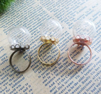 

10set 12x20mm clear glass globe bottle & 12mm lace pad ring setting color option for diy jewelry findings