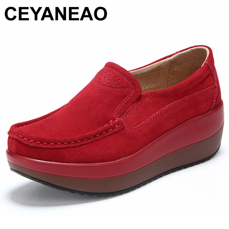 Ceyaneao2020newвесна осень женские туфли на платформе женская обувь из коровьей замши