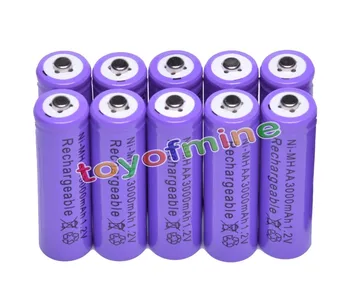 

10x AA 3000mAh 2A 1.2 V Ni-MH Purple Rechargeable Battery Cell for MP3 RC Toys