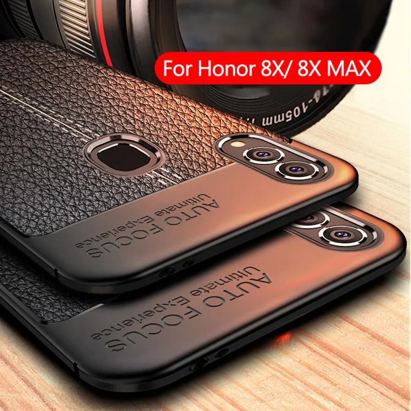 

Luxury Rugged Soft TPU Silicone Phone Case For Huawei Honor 8X Max Full Protection Leather Litchi Pattern Shockproof Back Cover