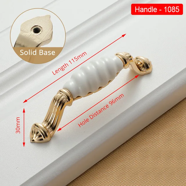NAIERDI Gold White Creamic Gold Cabinet Handles Knobs Drawer Pulls Kitchen Door Handles Furniture Handle Cabinet Door Hardware 1085-96GW