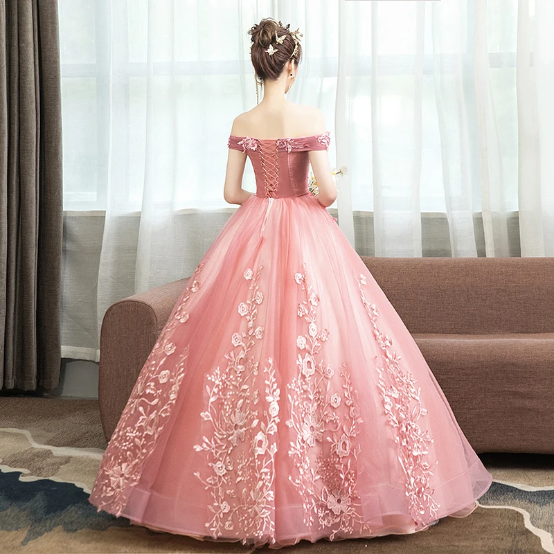 Do Dower New Pink Quinceanera Dresses Elegant Off The Shoulder Lace Applique Plus Size Party Prom Quinceanera Gown L