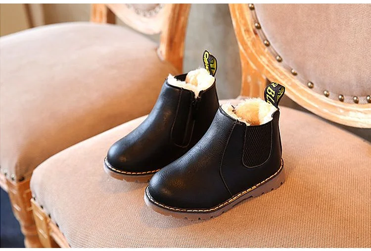 2018 Children Martin Boots Classic Style Plush Kids Boots Snow Pu Leather Warm Winter Shoes Rubber Falt Boys Girls Boots 569 (11)