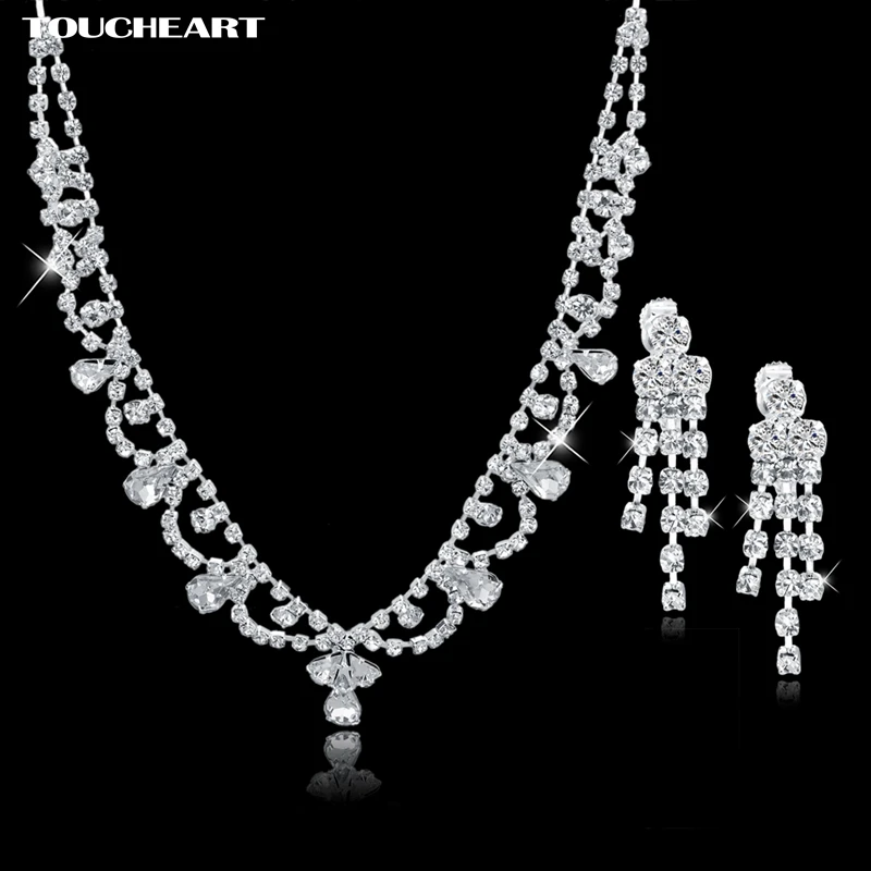 

bridal wedding dresses bijoux colliers silver Jewelry sets for women 2015 austrian crystal earing and necklace sets SET150072