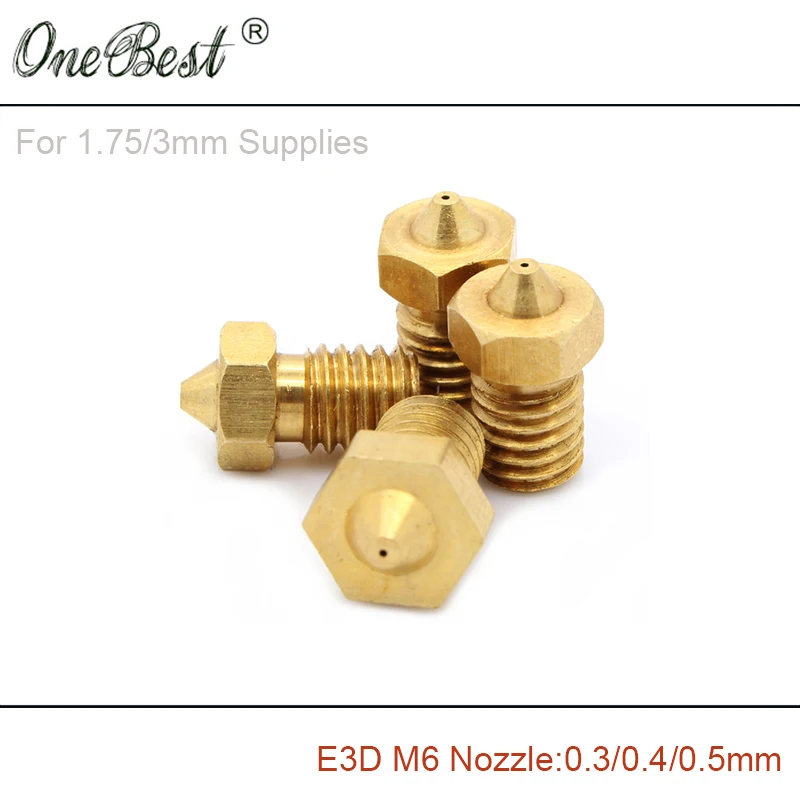3Pcs E3D M6 threaded Copper Nozzle 0 3 0 4 0 5mm Supplies 1 75mm 3mm