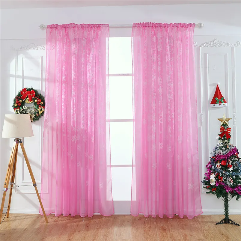 1PCS Christmas Snowflake Curtain Tulle Window Treatment Voile Drape Valance New Year Decorations Home Decor #3n16#f (6)