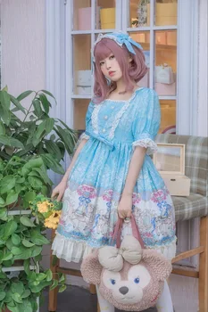 

Free New Arrival Shipping 2019 New Original Design Lolita Merry-go-round Core Of Roses Sweet Printed Strap Dress Op
