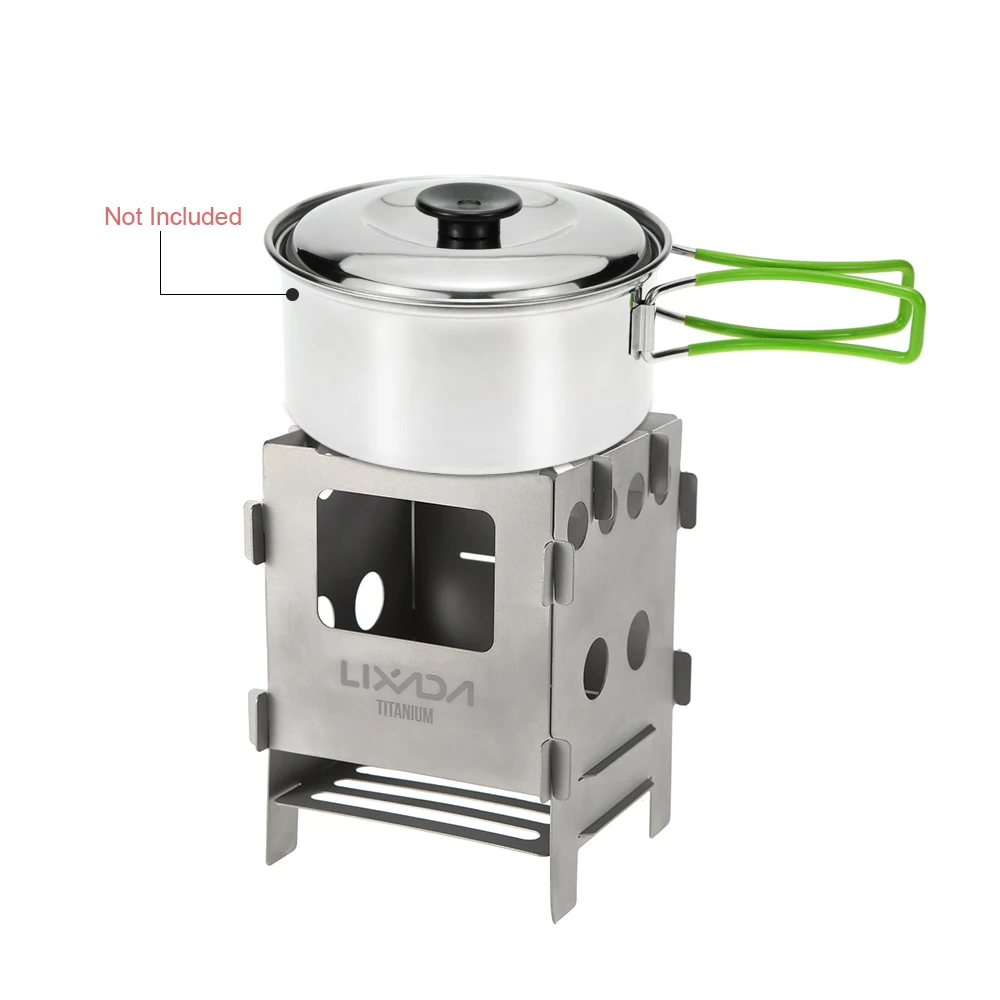 Lixada Portable Stainless Steel Lightweight Folding Wood Stove Pocket Stove Outdoor Camping Cooking Picnic Backpacking Stove