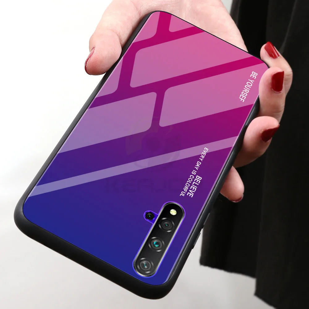 Чехол из закаленного стекла для huawei Honor 20 Pro, чехол, роскошный градиентный бампер с мягкими краями, силиконовый Жесткий Чехол для Honor 20 Honor20, чехол