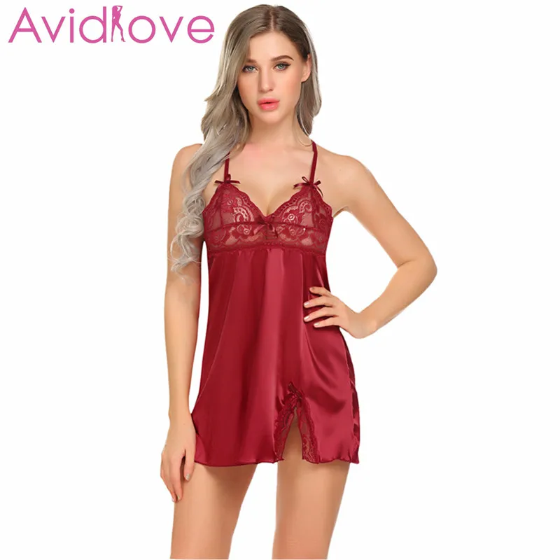 Avidlove женское сексуальное нижнее белье кружевная атласная ночная рубашка сорочка