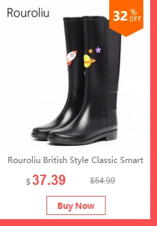 Rouroliu/непромокаемые мотоботы для дождливой погоды, женские резиновые сапоги до колена с молнией сзади, женская обувь для дождливой погоды, большие размеры TS30