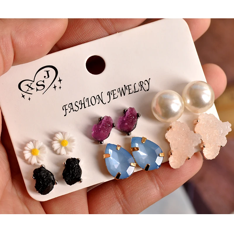 

New fashion women jewelry wholesale girls spring and summer ear stud mix build type 6 pairs of earrings /set beautiful gift
