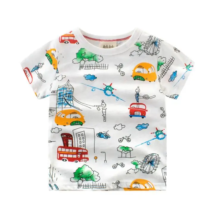 Футболка для мальчиков и девочек; летняя детская одежда с короткими рукавами; футболки из хлопка; топы; футболки для девочек с принтом машины