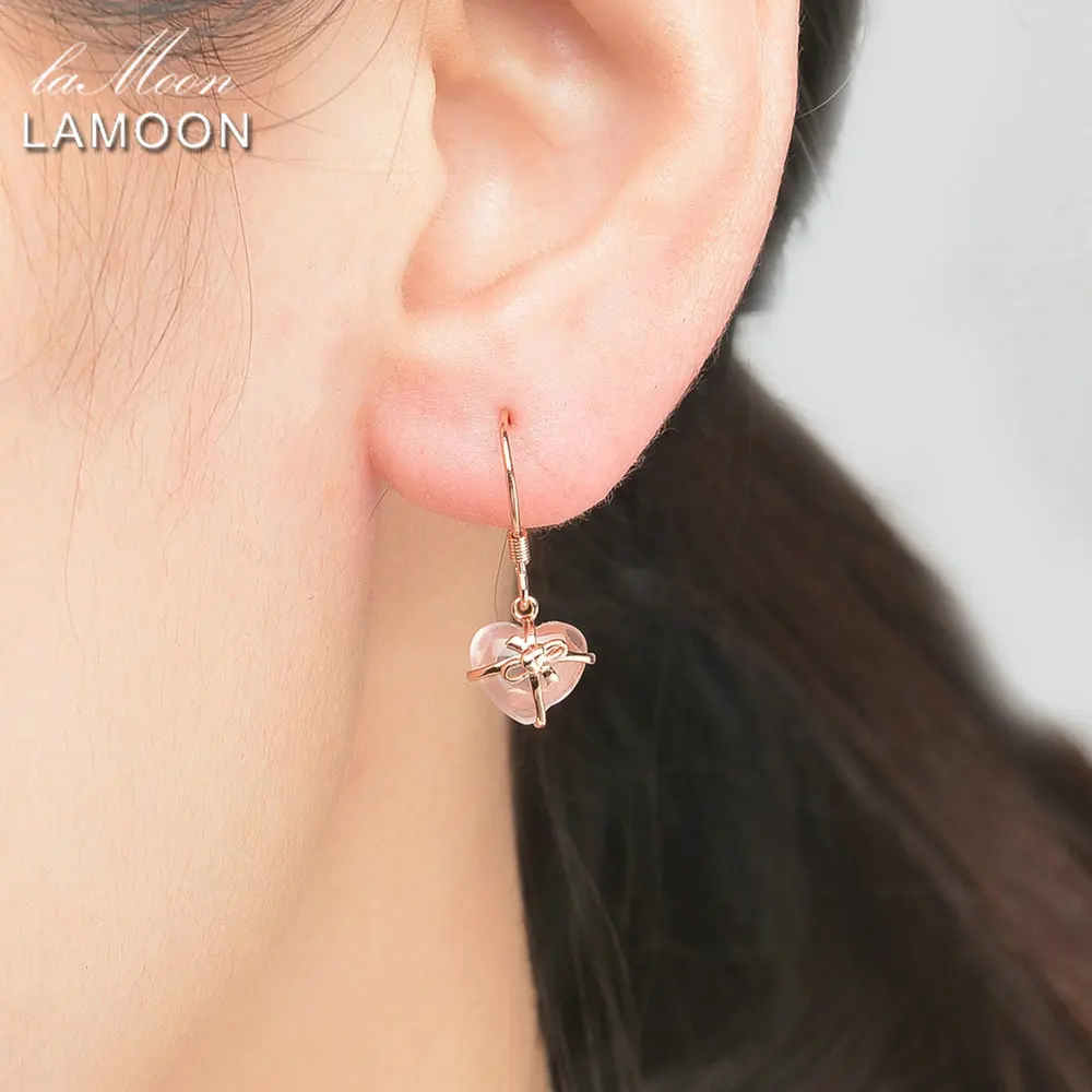 Lovely Heart 925 пробы серебряные Ювелирные наборы натуральный розовый кварц драгоценный камень ювелирные изделия для женщин свадебный подарок V028-B-6
