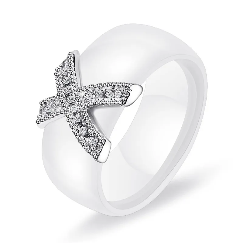 Mostyle модное ювелирное женское кольцо с AAA кристаллом 8 мм X Крест керамические кольца для женщин аксессуары для свадебной вечеринки