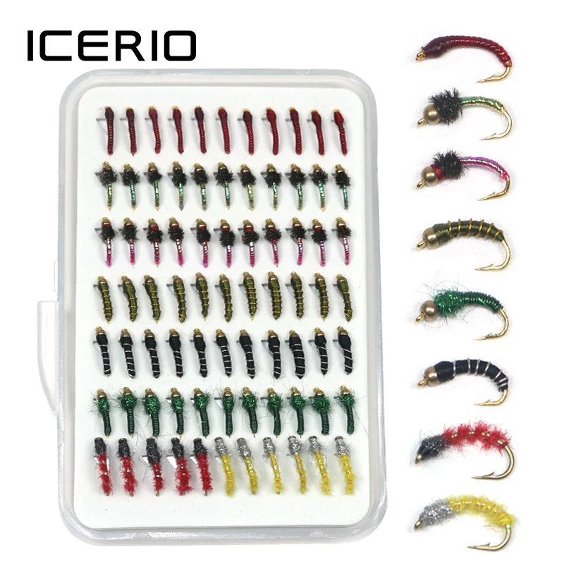 ICERIO 77 шт. Beadhead Nymph Fly рыболовные крючки в виде мухи для ловли форели John Wood Caddis bluegril Crappie Makerel рыболовные приманки