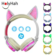 Kids Headphone LED Headphone Cat Ear Girl Headset Cute Candy Color Foldable Wireless Bluetooth Wired Flashing for Gaming