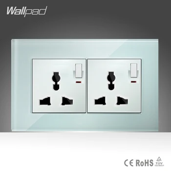 

Double Universal Sokcet Wallpad White Crystal Glass 146*86mm 10A Multifuncational Universal Wall Socket Free Shipping