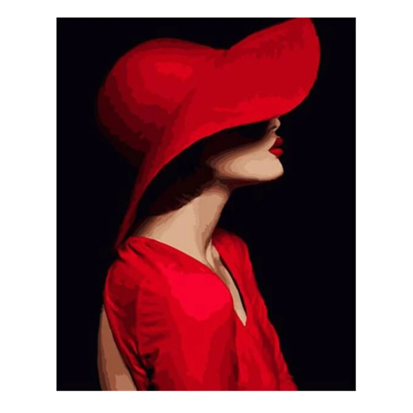 

WEEN Paint by number kit ,DIY Painting by numbers on canvas with frame,Wall art pictures,Acrylic Paint-Woman wearing a hat
