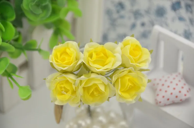6 шт/лот Шелковый градиентный мини-букет из искусственных роз для свадебного украшения DIY Искусственные цветы Brlcolage Artisanat Fleur