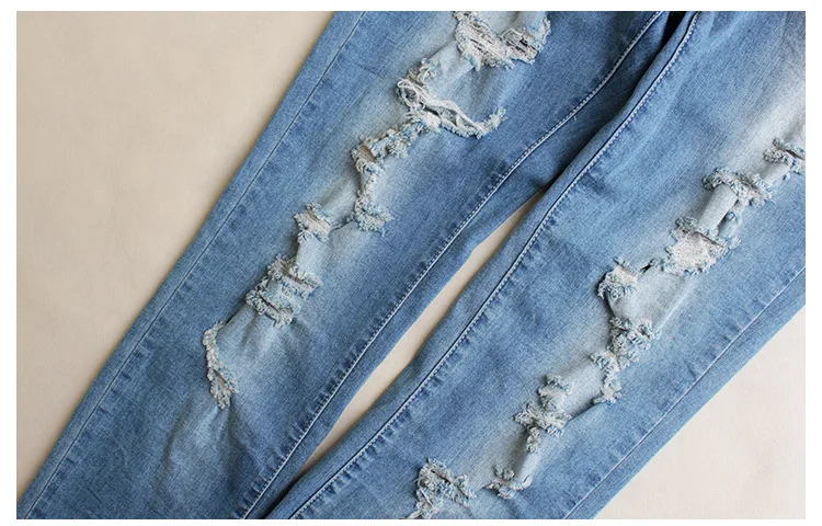 Плюс Размеры Для женщин джинсы Брюки для девочек середины талии отверстие промывают Винтаж Джинсы для женщин узкие стрейч Леггинсы для