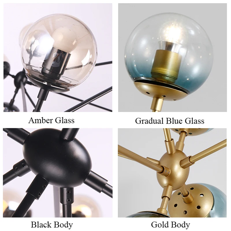 Дизайнерские шаровые люстры светильники для гостиной черный/золотой корпус люстры лампа с опциями цветное стекло освещение для кухни