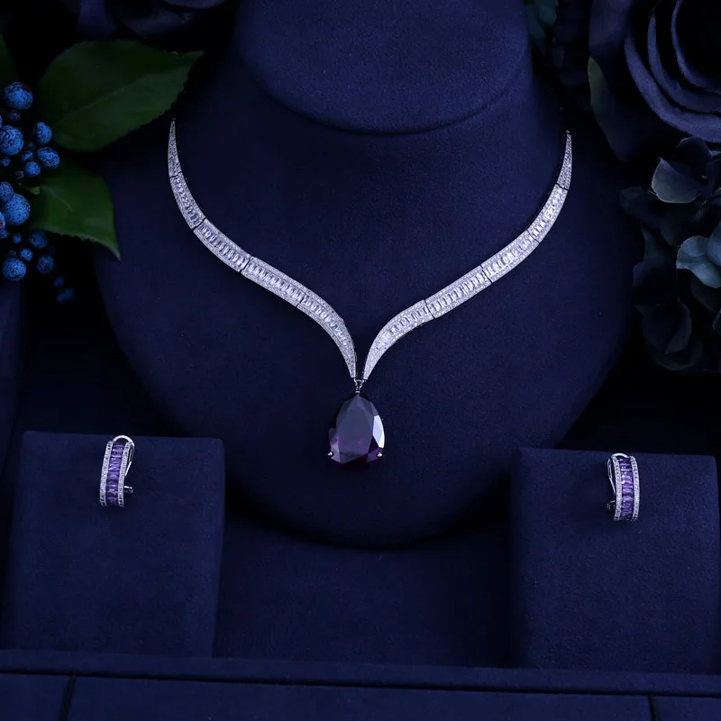 Роскошный блестящий кубический цирконий прозрачный Цирконий цветок и циррус модный стиль серьги для невесты ожерелье комплект ювелирных изделий