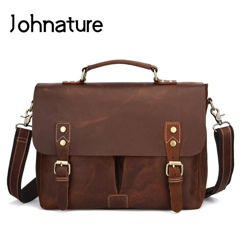 Мужская сумка мессенджер Johnature из мягкой воловьей кожи деловой портфель для