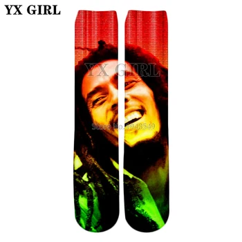 

YX GIRL 2018 summer New style Fashion Knee High Socks Reggae music Bob Marley characters Print 3d Men's Women's Hip hop Socks