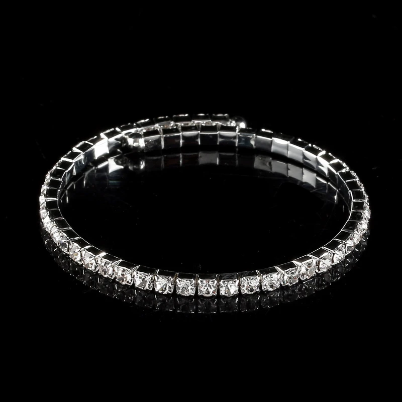 AB Crystal Rhinestone Bangle Bracelets Silver Plated Bridal Bangles Designs for Women 1 Row Iridescent Color Bracelets Bangles (5)