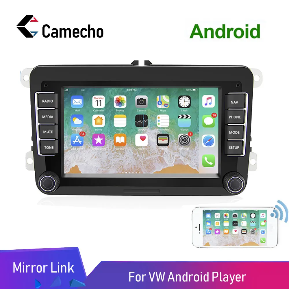 Camecho Car Android 8.1 2 Din radio GPS multimedia Autoradio for Volkswagen Skoda golf 5 passat B6 polo Golf 4 Touran Seat FM | Автомобили