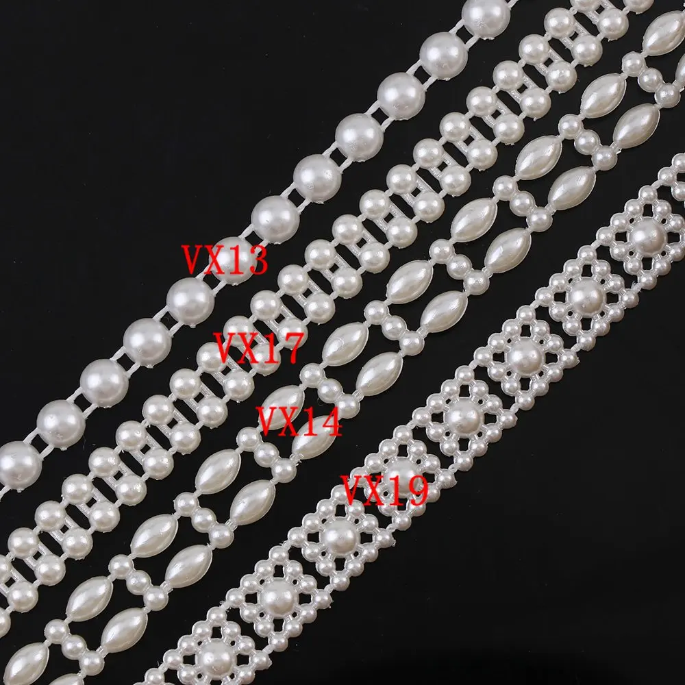 Width Series Ivory Fishing Line Artificial Imitation Pearl Round Beads Chain For Wedding Bridal Bouquet Flower Decoration