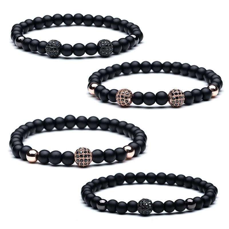

Matte stone Men's bracelet High quality Natural stone head bead Shambhala bracelet for men Charm Golden&Silver Elastic bracelets