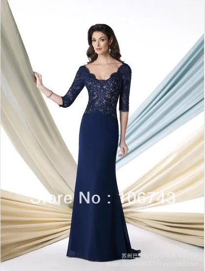 

free shipping 2014 new fashion vestidos formal dress weddings bridal party gown lace Mother of the Bride Dresses with sleeve