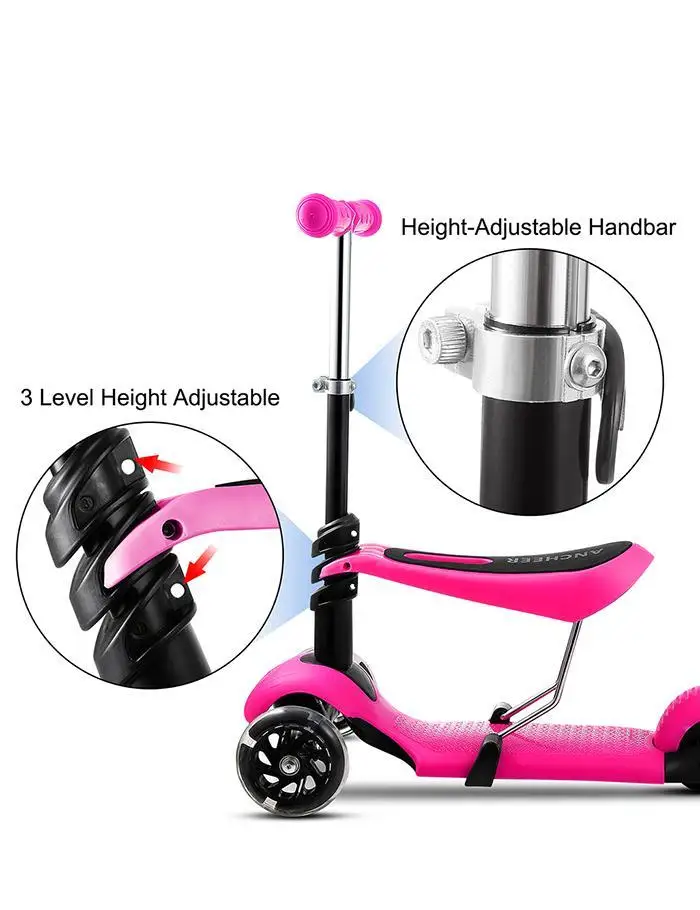  3-Wheel Kick Scooter With Seat Children Scooters Adjustable Height Kids Scooter Bike with LED Light - 33026833010
