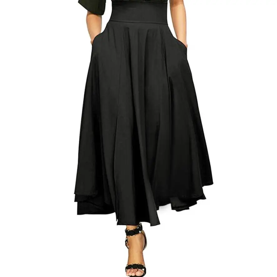 CHAMSGEND Женская плиссированная трапециевидная длинная юбка с высокой талией, юбка макси с разрезом спереди и поясом, Прямая поставка 1J30