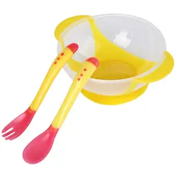 3 цвета Кормление ребенка посуда яркий цвет чашка для детей с присоской помочь ложка с датчиком температуры
