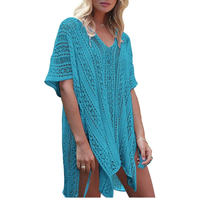 

2019 New Beach Cover-ups Women's Bathing Suit Bikini Cover Up Hollow Out Swimsuit Swimwear Crochet Dress Praia Beachwear
