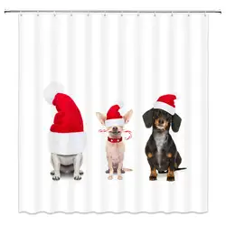 Новогодняя тема Рождество Red Hat милый кот собака Ванная комната украшения Шторы душ Шторы Водонепроницаемый молния Тип полиэфирной ткани