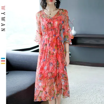 

New Boho V-neck Loose Women's Dress for Party Beach Sundress Long Dresses Plus Size Summer Women Decorated Print Dress Female XL