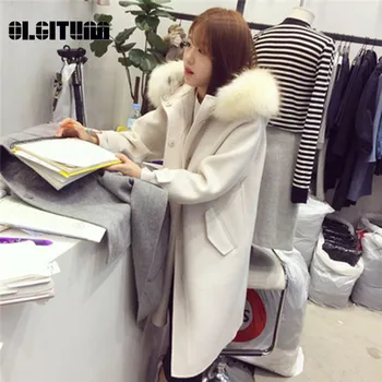 

New 2020 Autumn and Winter Students Thickened Hooded Woolen Coat Women Long Korean Loose Woolen Coat