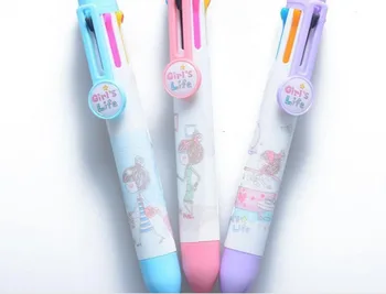 

creative 8 color girl life multicolor ballpoint pen cute cartoon school children stationery gift office accountant pen 36pc/lot