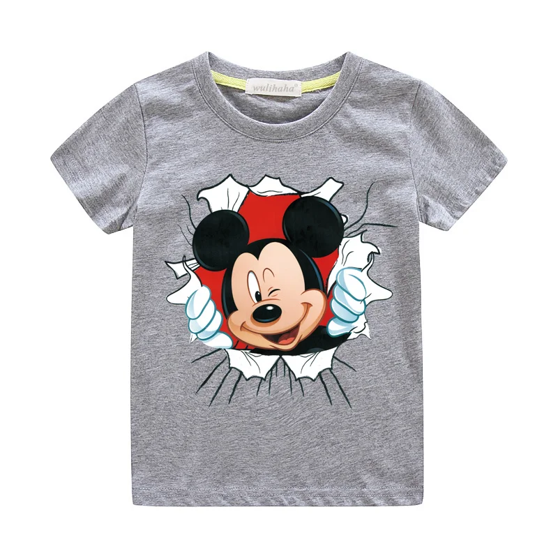 Футболки для девочек с рисунком Микки из мультфильма; забавная 3D футболка для мальчиков; летние футболки с короткими рукавами; одежда для детей; Детский Повседневный костюм; ZA019 - Цвет: Grey T-shirts