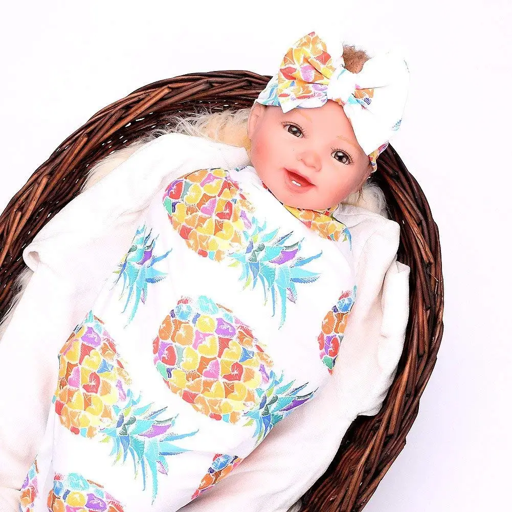 Для новорожденных пеленать Цветочные хлопчатобумажное одеяльце с Больничная головная повязка значение Набор ананас