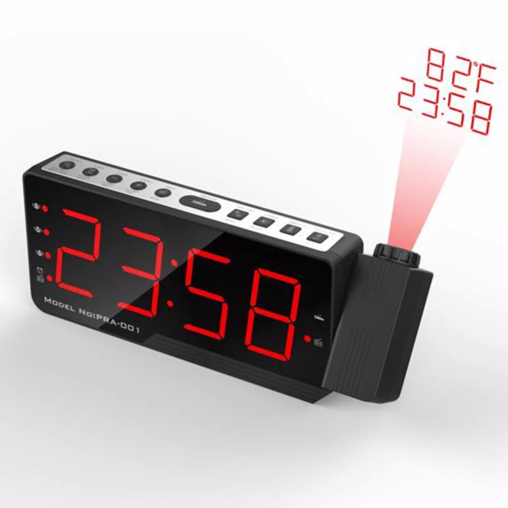 

OUTAD Digital Radio Alarm Clock Projection Snooze Timer Temperature LED Display USB Chargable Table Wall FM Radio Clock