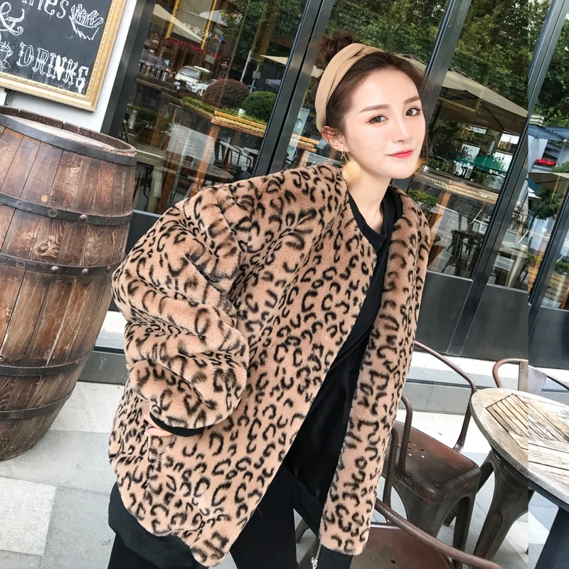 Ladies Winter New Thick Warm Loose Faux Fur Coat Fashion Leopard Print Vintage Parka Female Stand Collar Long Sleeve Jacket Z583 | Женская