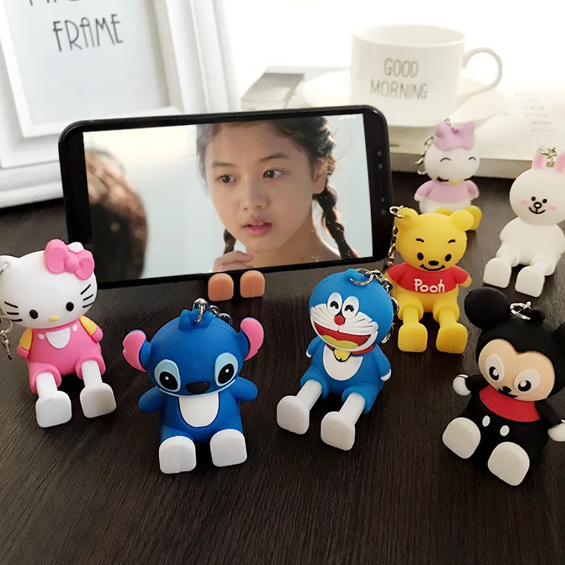 

2019 Cartoon Mobile Phone Holder Silicone Stereo Telescopic Doll Car Keychain Pendant Ornament Phone Bracket Stand for iPhone