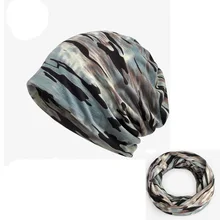 2 в 1 Camoflague Мужская шапочка средства ухода за кожей Шеи Теплые Свободные мешковатые тюрбан шляпа для женщин шапки с вырезами для хвостов HTAD262
