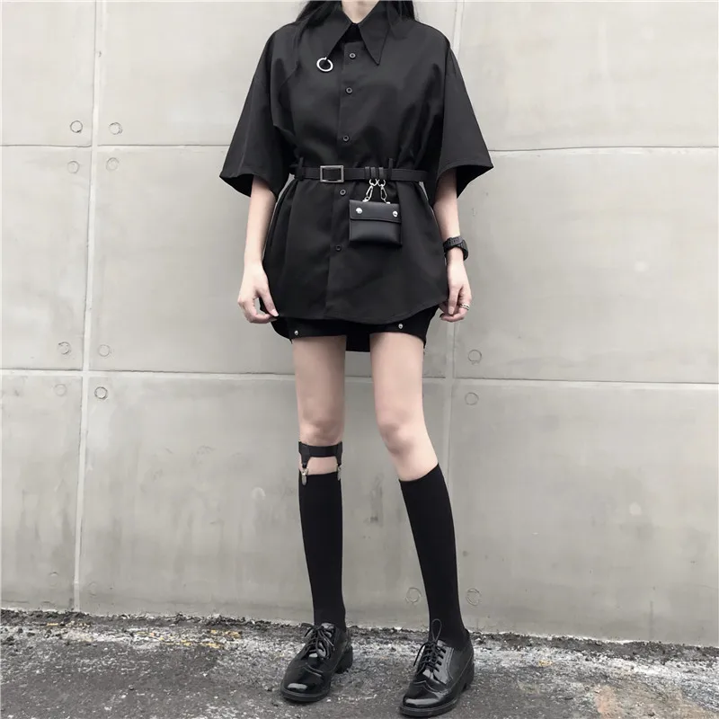 Mihoshop Ulzzang Корейская женская модная одежда крутая панк уличная Harajuku рубашка с
